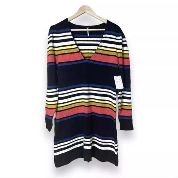 NWT Free People Gidget Knit Sweater Mini Dress Striped Size Large NEW - Picture 4 of 8